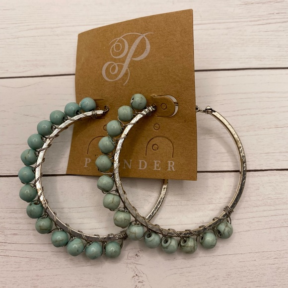 Plunder Beaded Turquoise Hoop Earrings - Picture 1 of 3